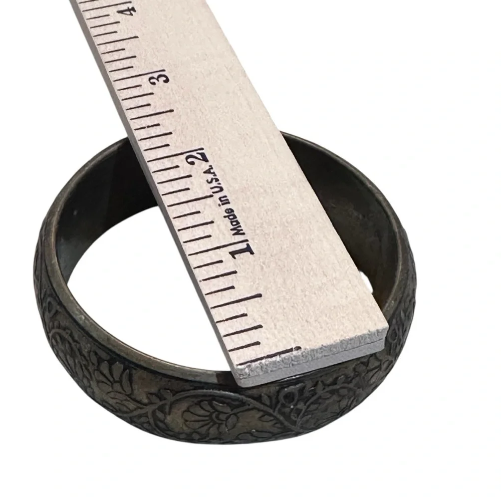 Vintage Etched Floral Metal Bangle Bracelet Wide Antique‎ Boho Engraved